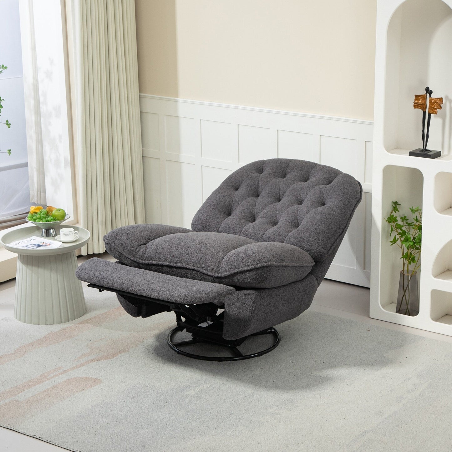 Gray Oversized Chenille 360Â° Swivel Glider Rocker Recliner with Extended Footrest
