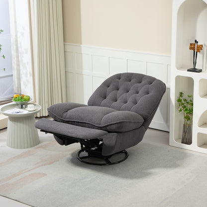 Gray Oversized Chenille 360Â° Swivel Glider Rocker Recliner with Extended Footrest