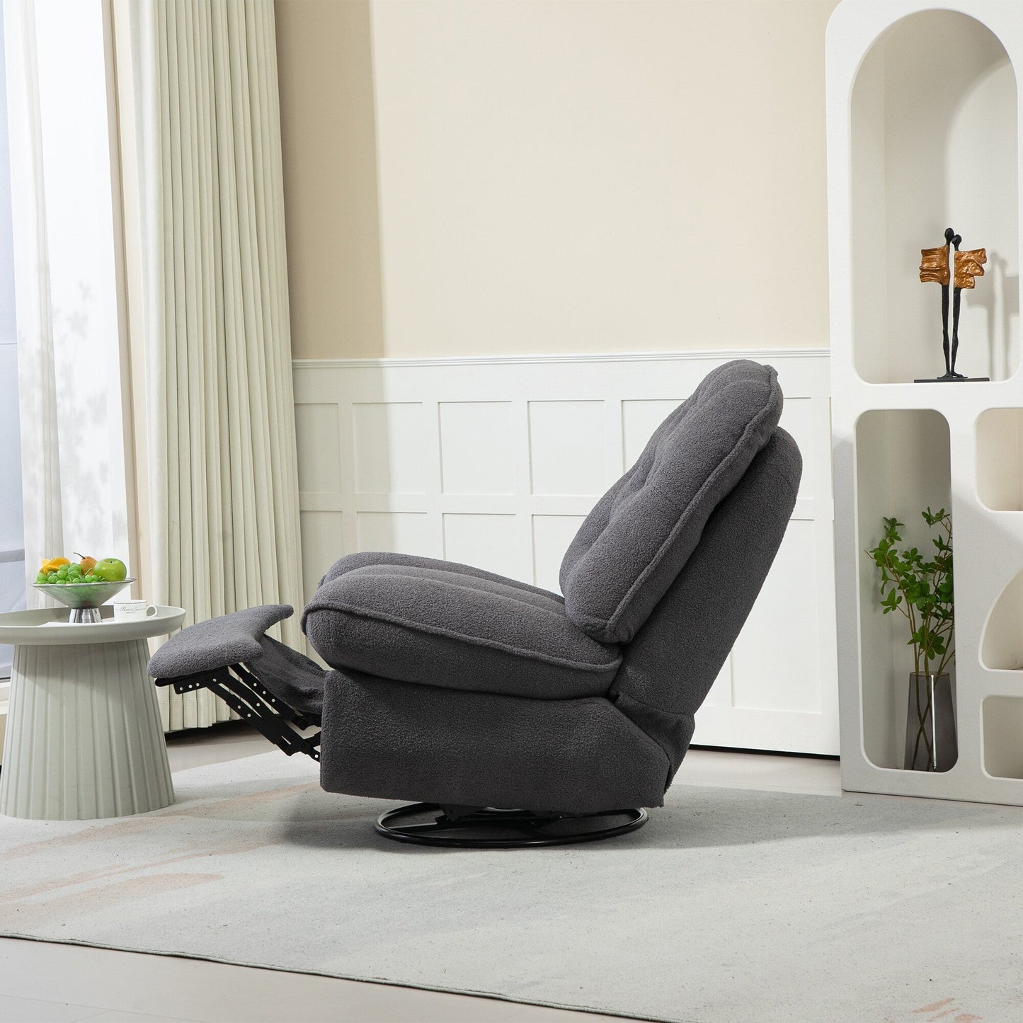 Gray Oversized Chenille 360Â° Swivel Glider Rocker Recliner with Extended Footrest