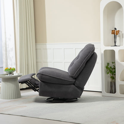 Gray Oversized Chenille 360Â° Swivel Glider Rocker Recliner with Extended Footrest