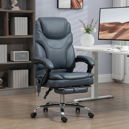 Gray PU Leather 360Â° Swivel Office Recliner with Vibration Massage, Lumbar Heating, Footrest, Adjustable Height