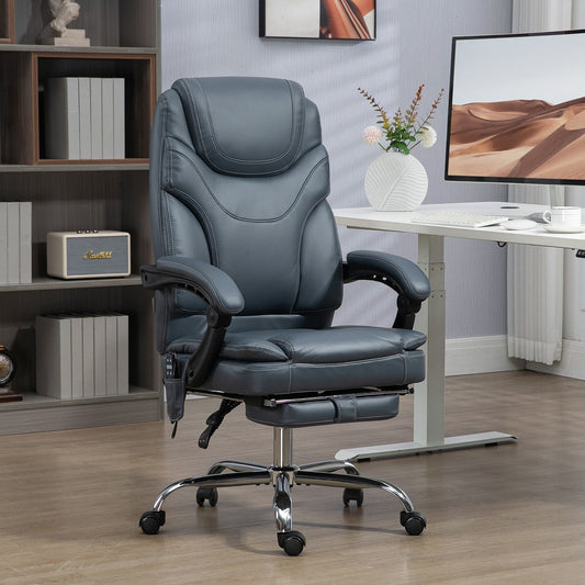 Gray PU Leather 360Â° Swivel Office Recliner with Vibration Massage, Lumbar Heating, Footrest, Adjustable Height