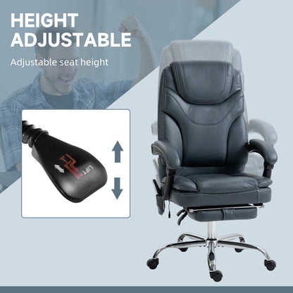 Gray PU Leather 360Â° Swivel Office Recliner with Vibration Massage, Lumbar Heating, Footrest, Adjustable Height