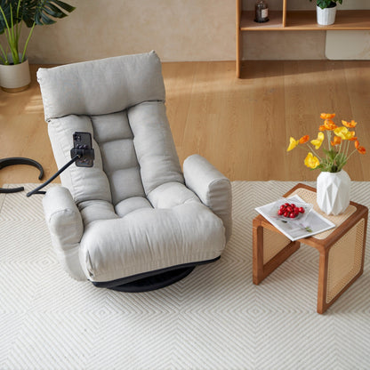 Gray Upholstered 360Â° Swivel Manual Leisure Recliner with Mobile Phone Holder, Adjustable Headrest and Backrest
