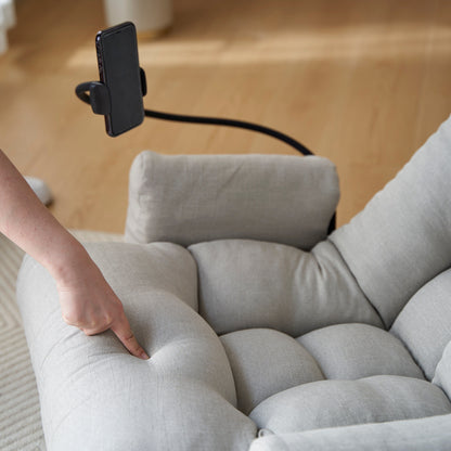 Gray Upholstered 360Â° Swivel Manual Leisure Recliner with Mobile Phone Holder, Adjustable Headrest and Backrest