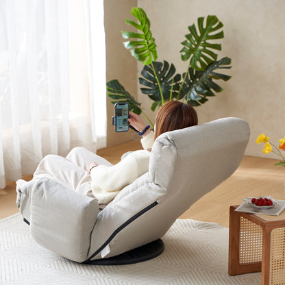Gray Upholstered 360Â° Swivel Manual Leisure Recliner with Mobile Phone Holder, Adjustable Headrest and Backrest