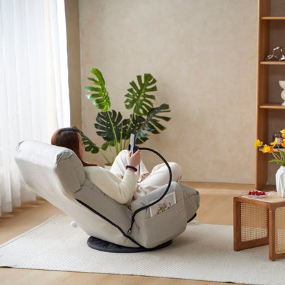 Gray Upholstered 360Â° Swivel Manual Leisure Recliner with Mobile Phone Holder, Adjustable Headrest and Backrest