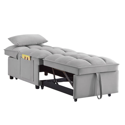 Gray Velvet Folding Sofa Bed with Adjustable Backrest