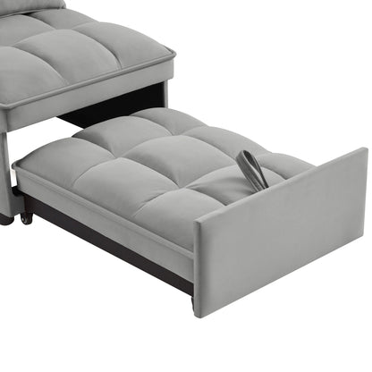 Gray Velvet Folding Sofa Bed with Adjustable Backrest