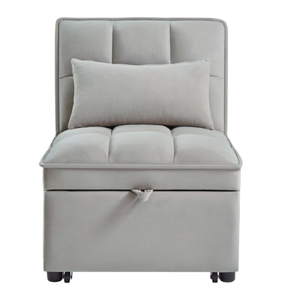 Gray Velvet Folding Sofa Bed with Adjustable Backrest
