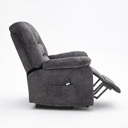 Gray Velvet Upholstered Power Lift Recliner for Elderly with Massage, Lumbar Heating, Side Storage Pockets