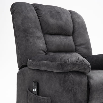 Gray Velvet Upholstered Power Lift Recliner for Elderly with Massage, Lumbar Heating, Side Storage Pockets