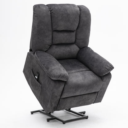 Gray Velvet Upholstered Power Lift Recliner for Elderly with Massage, Lumbar Heating, Side Storage Pockets