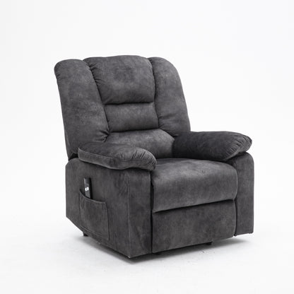 Gray Velvet Upholstered Power Lift Recliner for Elderly with Massage, Lumbar Heating, Side Storage Pockets