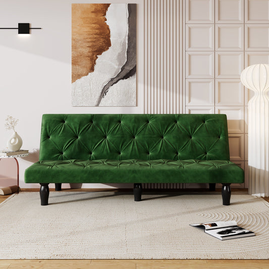 Green 66 Velvet 3-seater Sofa Bed with Sturdy Wood Frame and High Elastic Foam Cushion for Living Room