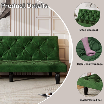 Green 66 Velvet 3-seater Sofa Bed with Sturdy Wood Frame and High Elastic Foam Cushion for Living Room