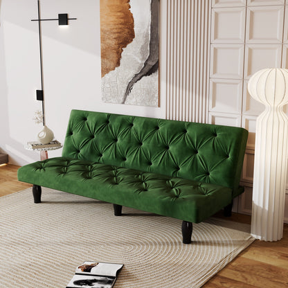 Green 66 Velvet 3-seater Sofa Bed with Sturdy Wood Frame and High Elastic Foam Cushion for Living Room