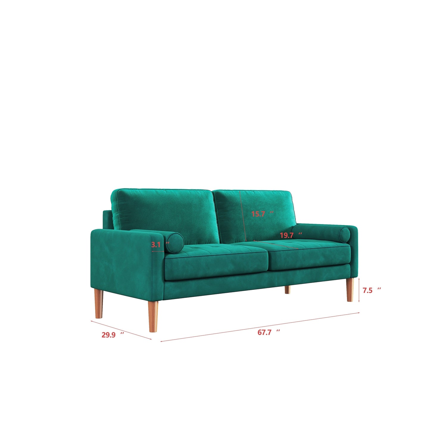 Green 67.7 Upholstered 3-Seater Sofa with Tool-Free Assembly, High-Density Foam, and Solid Wood Frame
