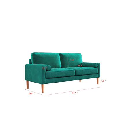 Green 67.7 Upholstered 3-Seater Sofa with Tool-Free Assembly, High-Density Foam, and Solid Wood Frame
