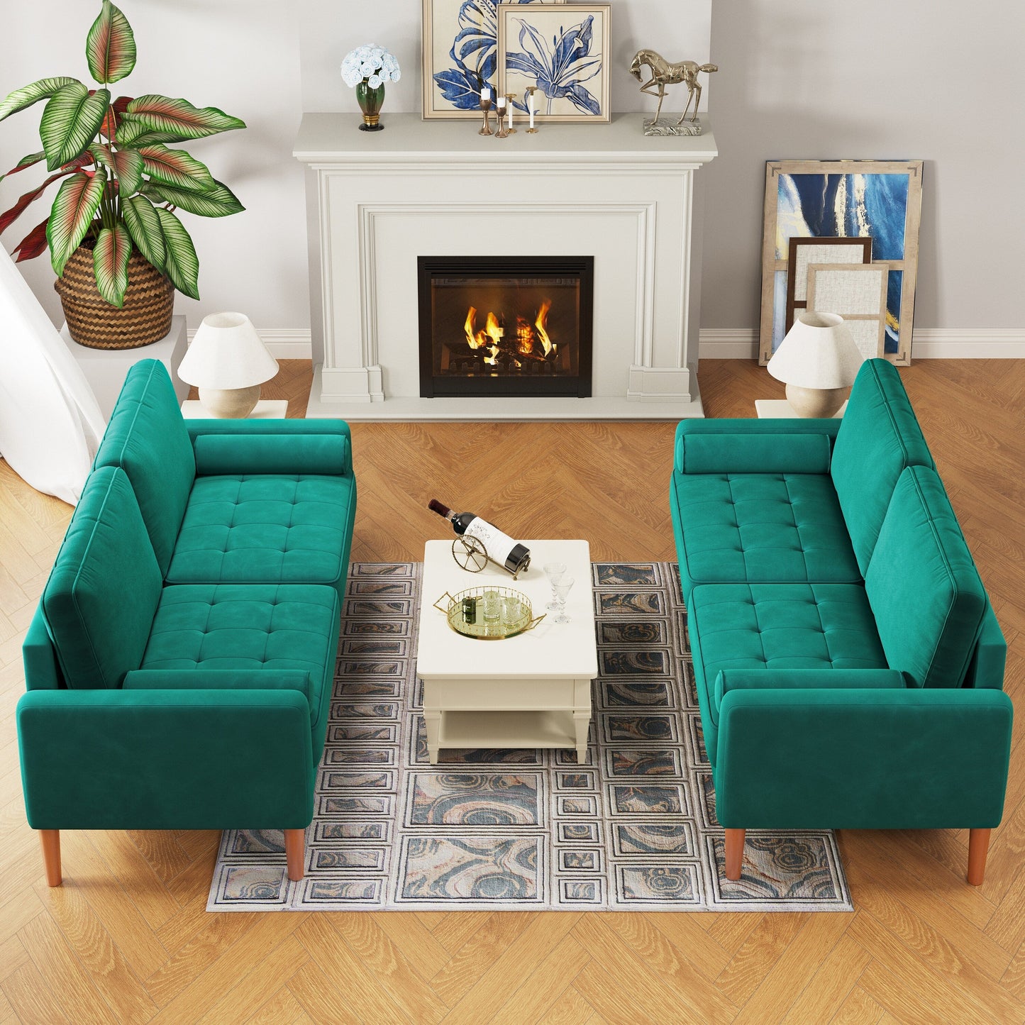 Green 67.7 Upholstered 3-Seater Sofa with Tool-Free Assembly, High-Density Foam, and Solid Wood Frame