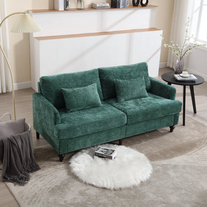 Green 68.9'' Chenille 2-Seater Sofa with Detachable Cushions and Wooden Legs