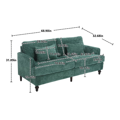Green 68.9'' Chenille 2-Seater Sofa with Detachable Cushions and Wooden Legs