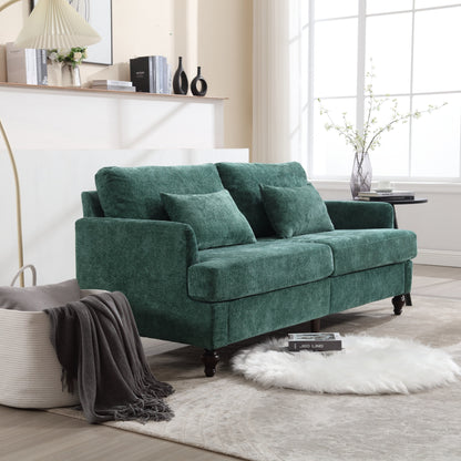 Green 68.9'' Chenille 2-Seater Sofa with Detachable Cushions and Wooden Legs