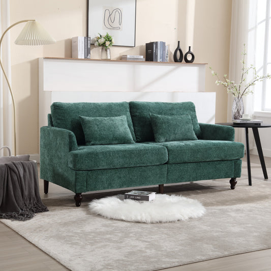 Green 68.9'' Chenille 2-Seater Sofa with Detachable Cushions and Wooden Legs