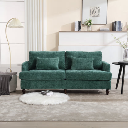 Green 68.9'' Chenille 2-Seater Sofa with Detachable Cushions and Wooden Legs