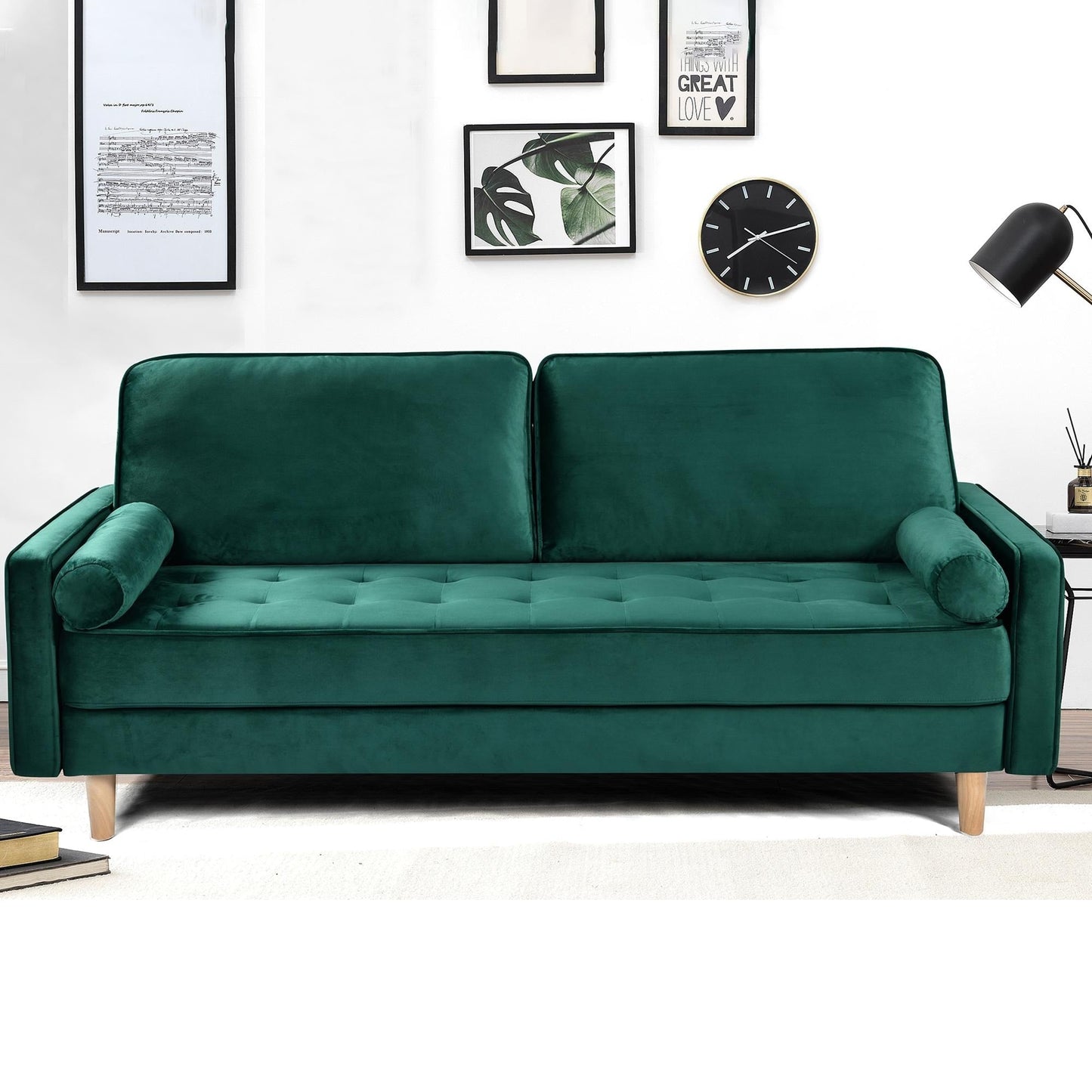 Green 70 3-seater Sofa with High-Quality Elastic amd Doll Cotton Filling Cushion for Living Room