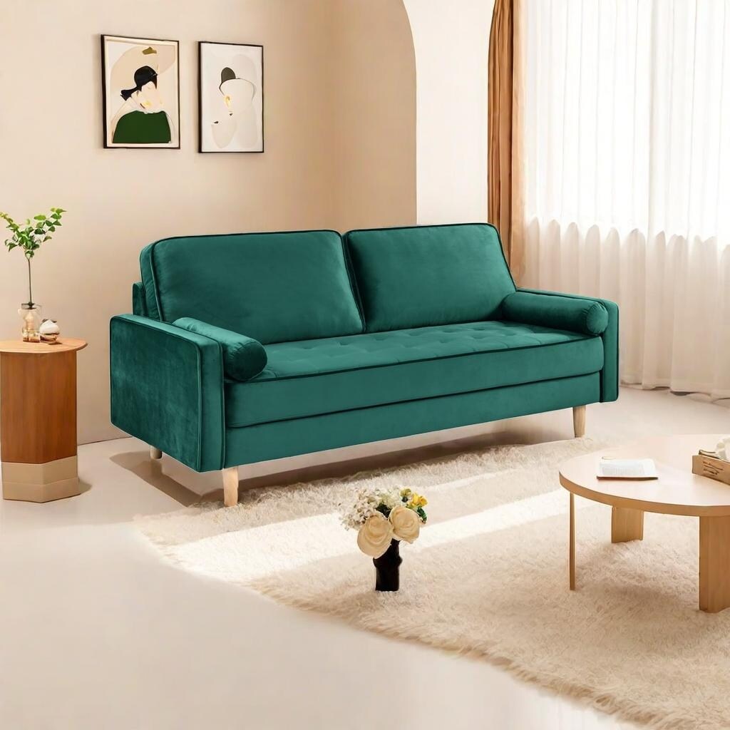 Green 70 3-seater Sofa with High-Quality Elastic amd Doll Cotton Filling Cushion for Living Room