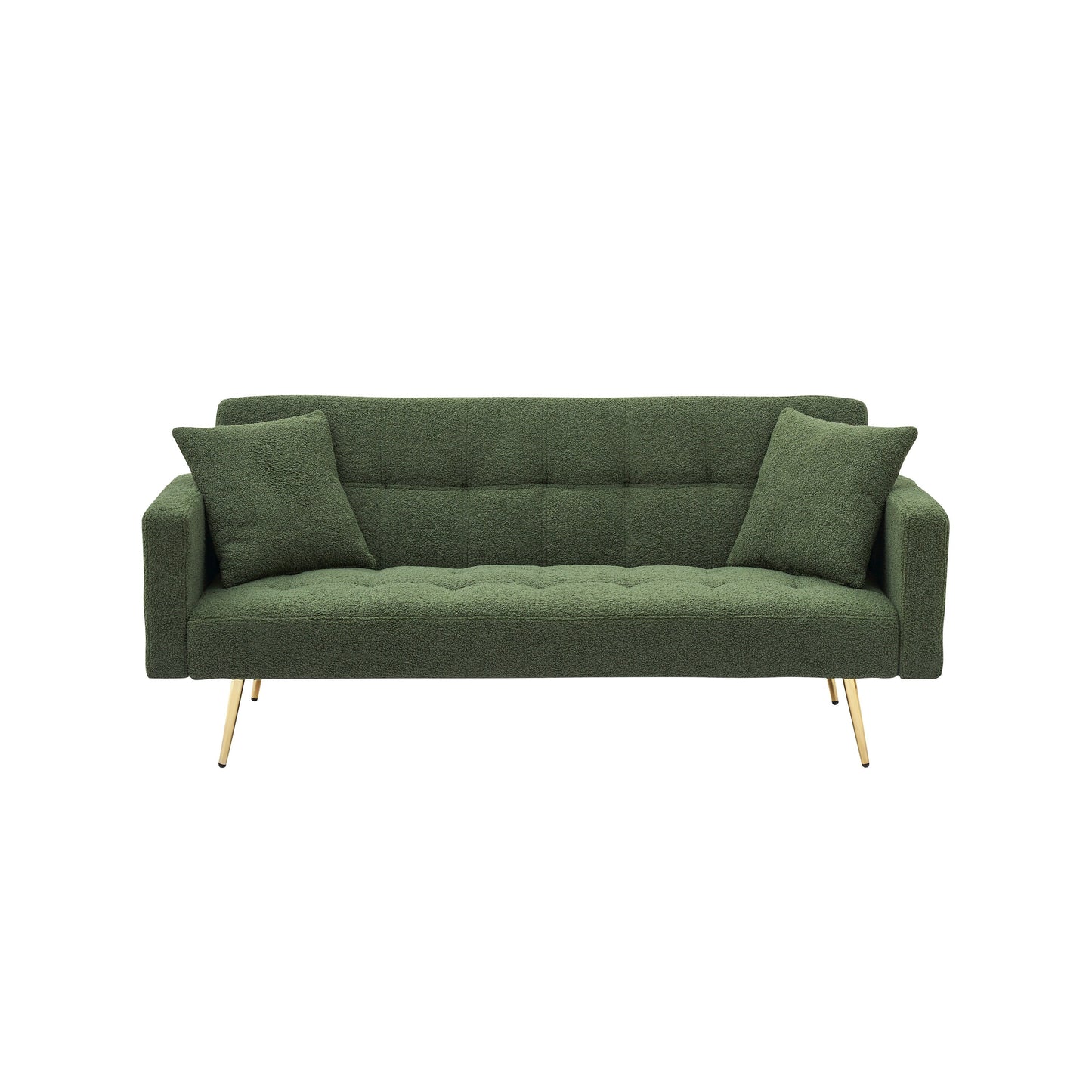 Green 71.7 Teddy Fleece Convertible Loveseat Sofa Bed with Adjustable Backrest and 2 Pillows for Living Room