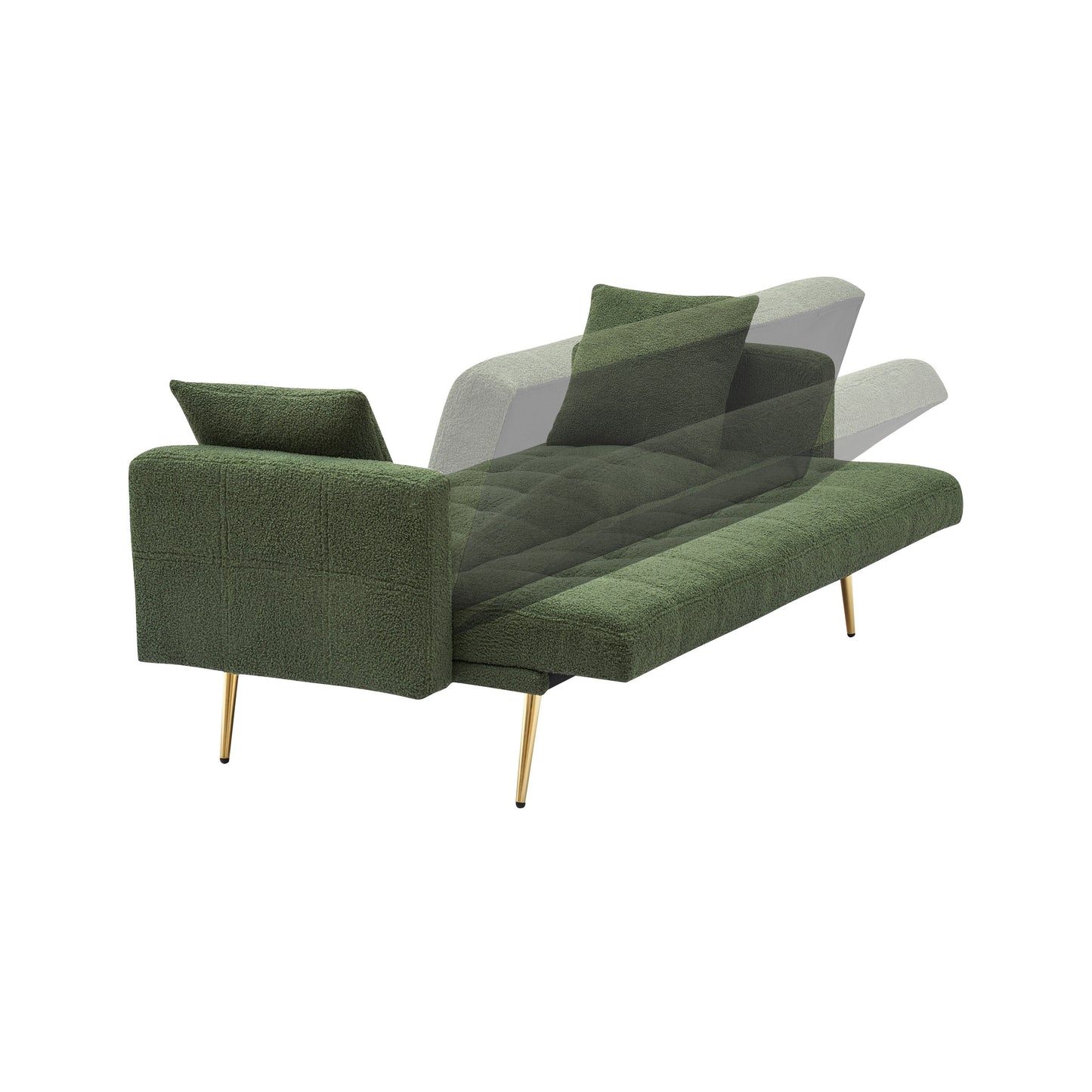 Green 71.7 Teddy Fleece Convertible Loveseat Sofa Bed with Adjustable Backrest and 2 Pillows for Living Room