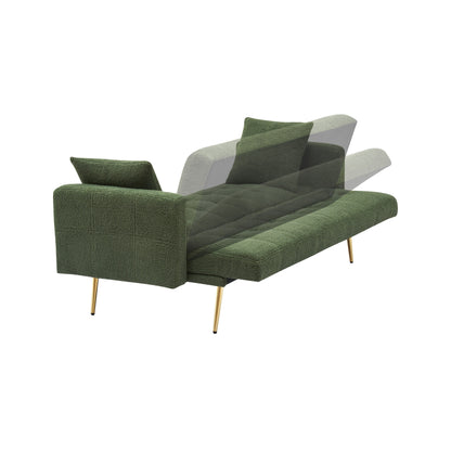 Green 71.7 Teddy Fleece Convertible Loveseat Sofa Bed with Adjustable Backrest and 2 Pillows for Living Room