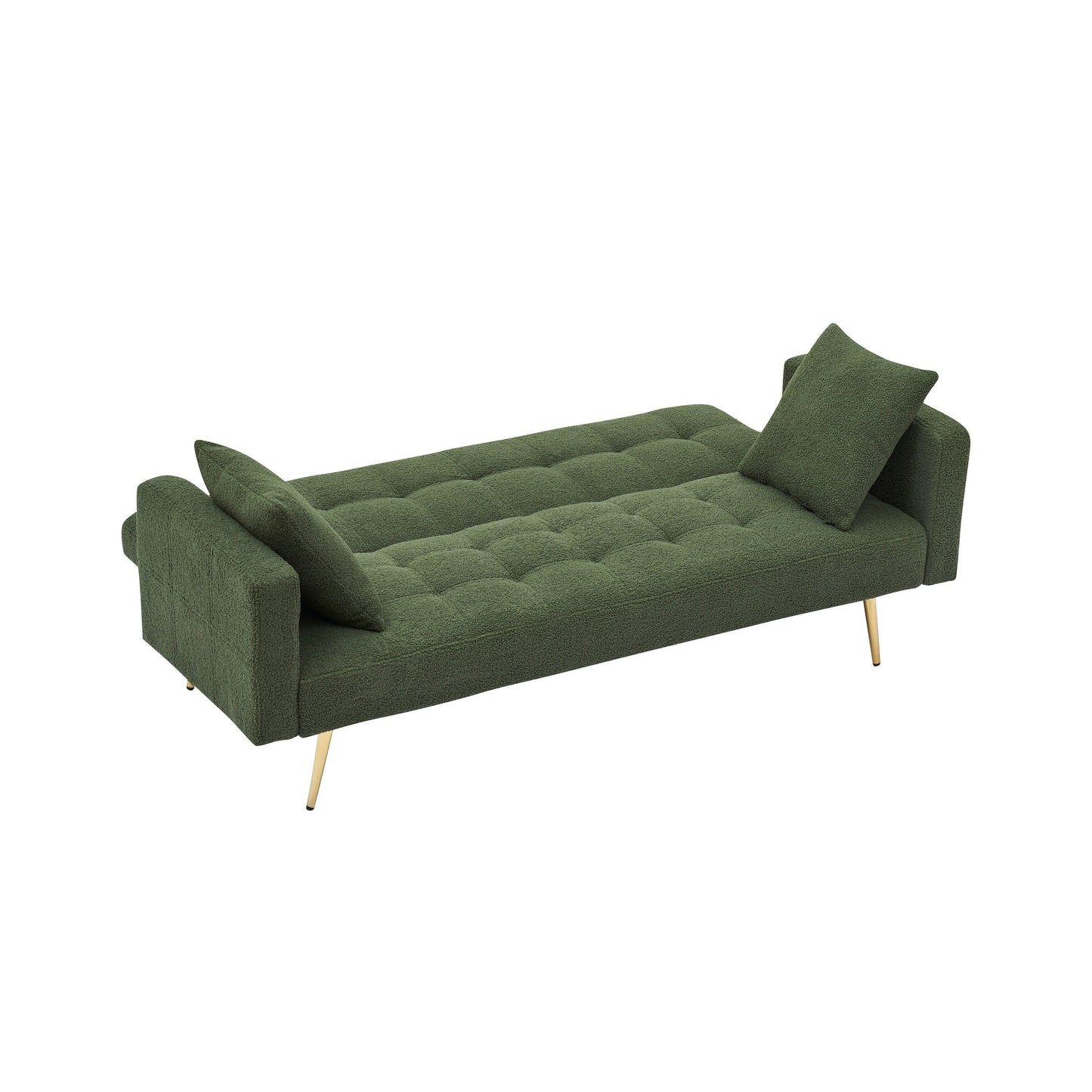 Green 71.7 Teddy Fleece Convertible Loveseat Sofa Bed with Adjustable Backrest and 2 Pillows for Living Room