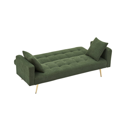 Green 71.7 Teddy Fleece Convertible Loveseat Sofa Bed with Adjustable Backrest and 2 Pillows for Living Room