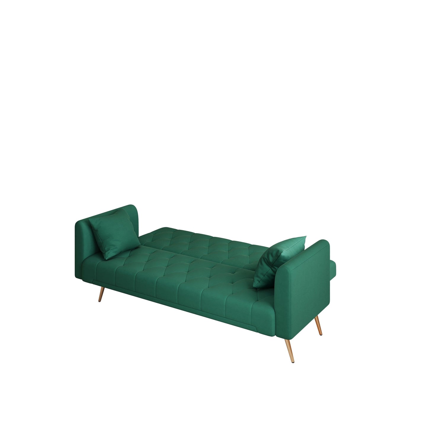 Green 71 Velvet Convertible 3-seater Sofa Bed with Two Throw Pillows and Metal Legs for Living Room