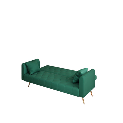 Green 71 Velvet Convertible 3-seater Sofa Bed with Two Throw Pillows and Metal Legs for Living Room