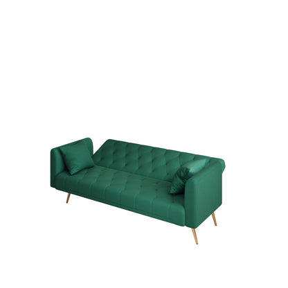 Green 71 Velvet Convertible 3-seater Sofa Bed with Two Throw Pillows and Metal Legs for Living Room