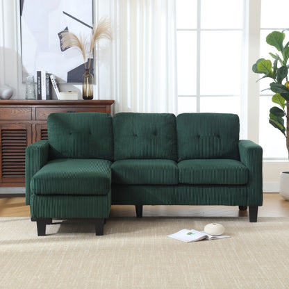 Green 73.62'' Velvet L-Shaped 3 Seater Sofa Couch with Reversible Chaise, for Small Spaces, Pet-Friendly, Easy Assembly