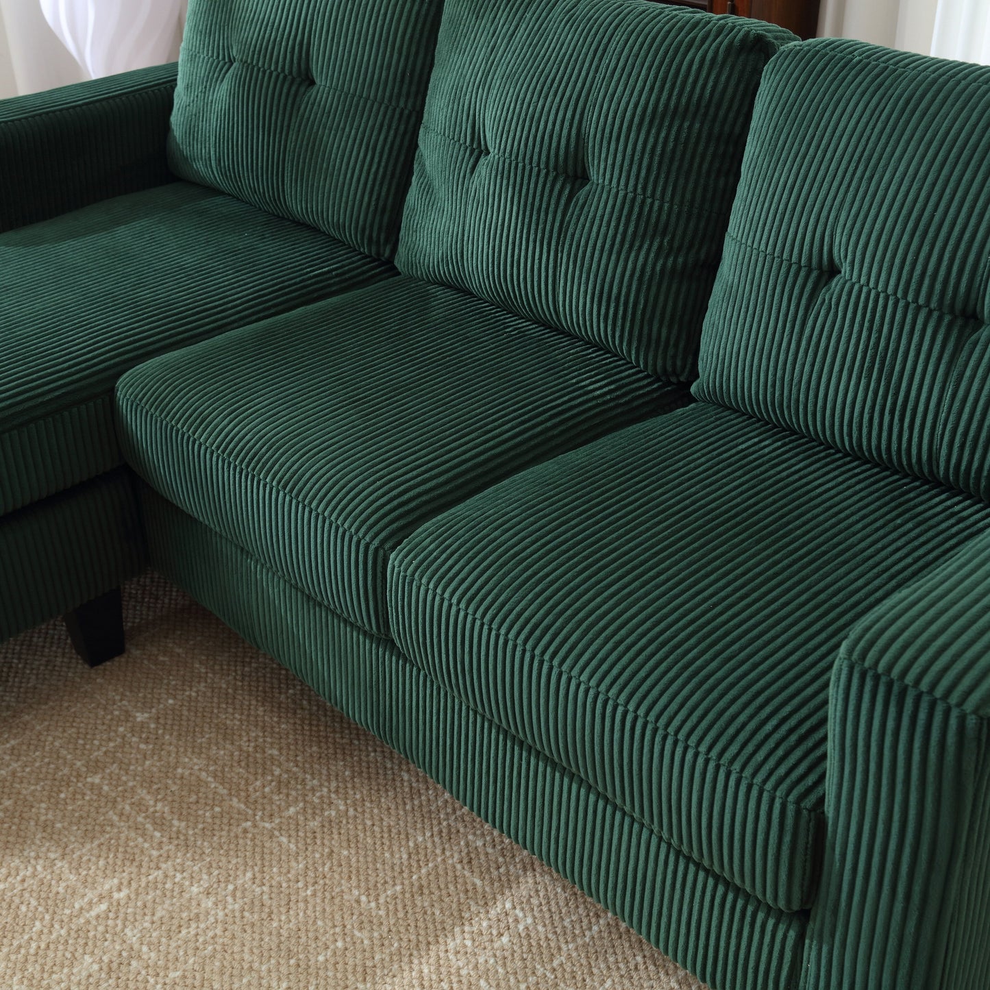 Green 73.62'' Velvet L-Shaped 3 Seater Sofa Couch with Reversible Chaise, for Small Spaces, Pet-Friendly, Easy Assembly