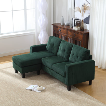 Green 73.62'' Velvet L-Shaped 3 Seater Sofa Couch with Reversible Chaise, for Small Spaces, Pet-Friendly, Easy Assembly