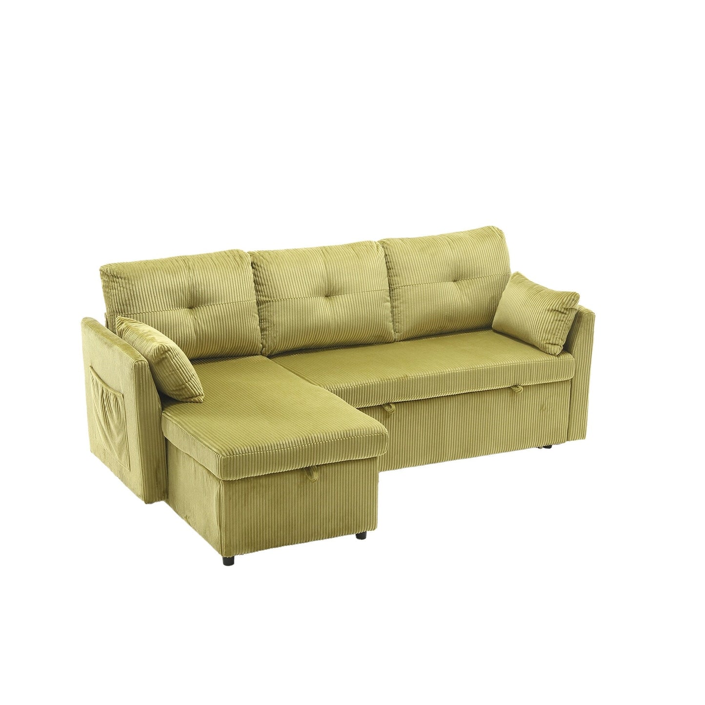 Green 81.1 Fabric L-Shaped Sofa with Reversible Chaise, Storage, and Solid Wood Frame
