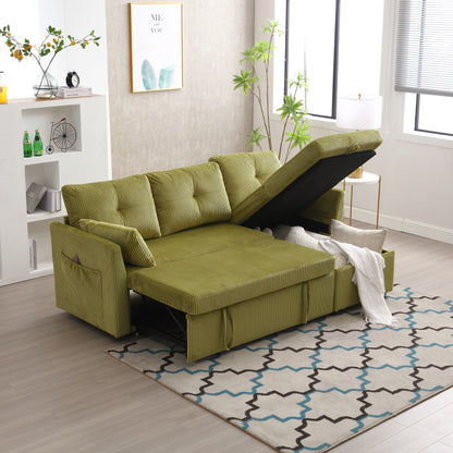 Green 81.1 Fabric L-Shaped Sofa with Reversible Chaise, Storage, and Solid Wood Frame