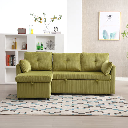 Green 81.1 Fabric L-Shaped Sofa with Reversible Chaise, Storage, and Solid Wood Frame