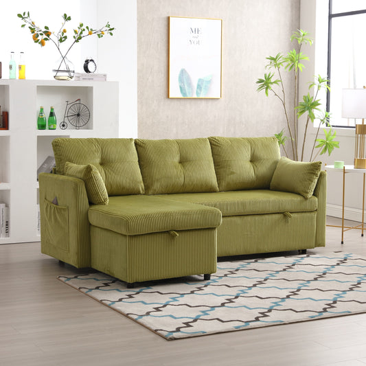 Green 81.1 Fabric L-Shaped Sofa with Reversible Chaise, Storage, and Solid Wood Frame