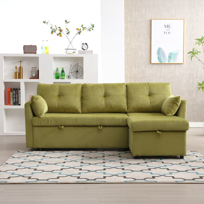 Green 81.1 Fabric L-Shaped Sofa with Reversible Chaise, Storage, and Solid Wood Frame