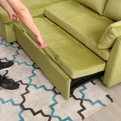 Green 81.1 Fabric L-Shaped Sofa with Reversible Chaise, Storage, and Solid Wood Frame