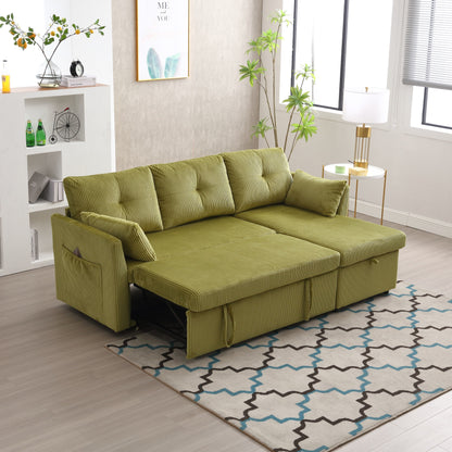 Green 81.1 Fabric L-Shaped Sofa with Reversible Chaise, Storage, and Solid Wood Frame