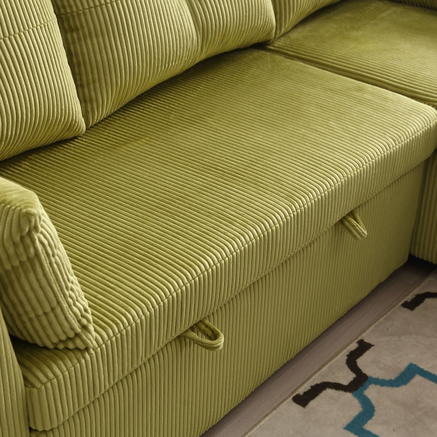 Green 81.1 Fabric L-Shaped Sofa with Reversible Chaise, Storage, and Solid Wood Frame